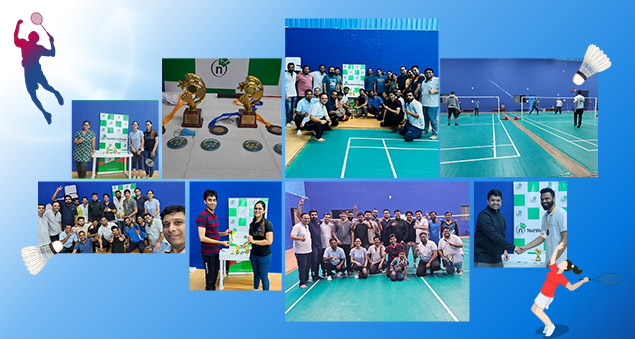 employees competing in badminton matches during the 2023 league