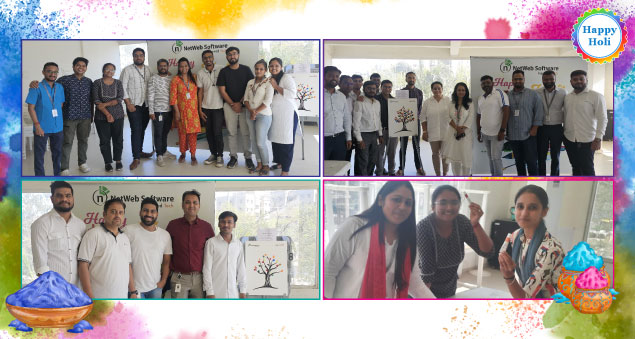 Team celebrating Holi 2025 with vibrant colors and festive spirit